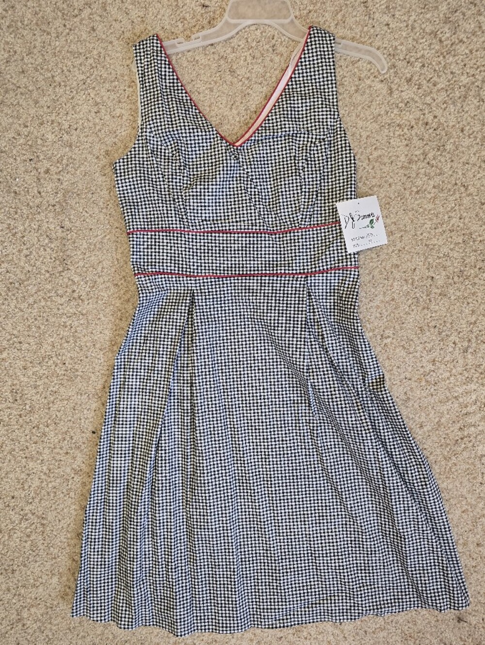 D.J. Summers Gingham Dress with Red Trim - Black and White, size 12